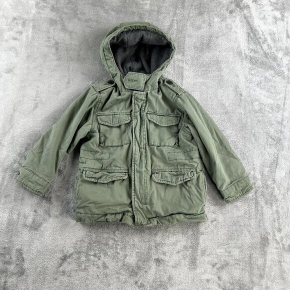 Gap Baby Kids unisex Hooded Zip/ Button Up Army Jacket Size 4 Army Green - Picture 1 of 9